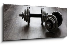 Obraz   dumbells on wooden floor, 120 x 50 cm