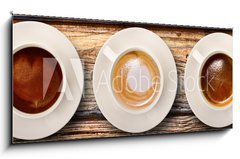 Skleněný obraz 1D panorama - 120 x 50 cm F_AB61202089 - tazzine di caff collage su legno - tazzine di caff koláž su legno