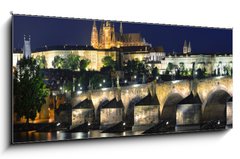 Sklenn obraz 1D panorama - 120 x 50 cm F_AB61900085 - Vltava river, Charles Bridge and St. Vitus Cathedral at night