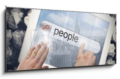 Obraz 1D panorama - 120 x 50 cm F_AB62169179 - Hand touching people on search bar on tablet screen