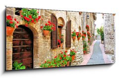 Obraz 1D panorama - 120 x 50 cm F_AB63262540 - Picturesque lane with flowers in an Italian hill town