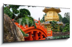 Obraz 1D panorama - 120 x 50 cm F_AB63996525 - The Golden pavilion and red bridge in Nan Lian Garden, Hong Kong