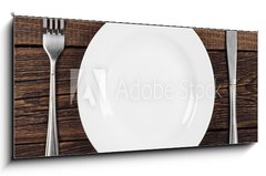 Obraz 1D panorama - 120 x 50 cm F_AB64624640 - Empty plate, fork and knife