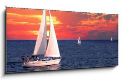 Obraz 1D panorama - 120 x 50 cm F_AB6680599 - Sailboats at sunset