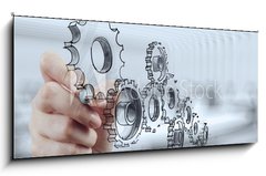 Obraz 1D panorama - 120 x 50 cm F_AB67228705 - businessman hand draws gear to success