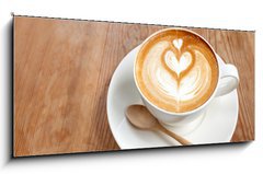 Skleněný obraz 1D panorama - 120 x 50 cm F_AB67261349 - Cup of latte coffee - Šálek kávy latte