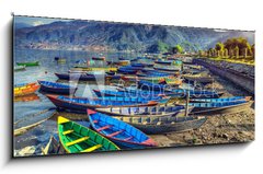 Sklenn obraz 1D panorama - 120 x 50 cm F_AB67441176 - Boats in Pokhara lake