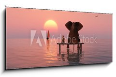 Obraz 1D panorama - 120 x 50 cm F_AB68223581 - elephant and dog sitting in the middle of the sea