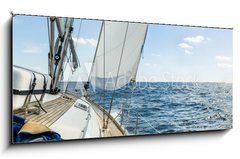 Sklenn obraz 1D panorama - 120 x 50 cm F_AB68717744 - Yacht sail in the Atlantic ocean at sunny day cruise
