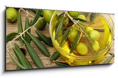 Sklenn obraz 1D panorama - 120 x 50 cm F_AB69210811 - olive oil and olives - olivov olej a olivy