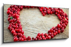 Skleněný obraz 1D panorama - 120 x 50 cm F_AB69731363 - heart shape of fresh berries - tvar srdce čerstvých bobulí