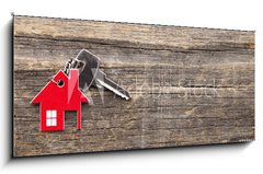 Obraz 1D - 120 x 50 cm F_AB72381127 - Symbol of the house with silver key on vintage wooden background