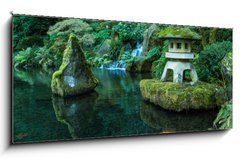 Obraz 1D panorama - 120 x 50 cm F_AB72382315 - A Lantern and Waterfall in the Portland Japanese Garden