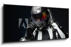 Sklenn obraz 1D panorama - 120 x 50 cm F_AB73828072 - Casque et motard