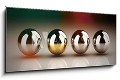 Obraz 1D - 120 x 50 cm F_AB74875228 - Leadership concept with golden sphere and many chrome spheres - Vedouc koncept se zlatou koul a mnoha chromovmi kulikami