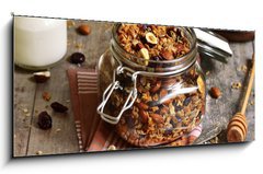 Skleněný obraz 1D panorama - 120 x 50 cm F_AB75130812 - Granola in a glass jar. - Granola ve skleněné nádobě.