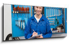 Obraz 1D panorama - 120 x 50 cm F_AB76802696 - Smiling mechanic looking at camera
