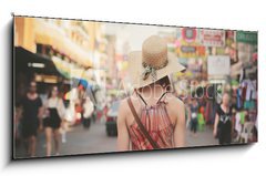 Sklenn obraz 1D panorama - 120 x 50 cm F_AB76988770 - Young woman walking in Khao San, Bangkok