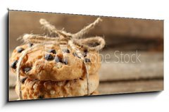 Sklenn obraz 1D panorama - 120 x 50 cm F_AB78640228 - Tasty cookies on rustic wooden background - Chutn cookies na rustiklnm devnm pozad