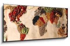 Obraz 1D panorama - 120 x 50 cm F_AB79106209 - Map of world made from different kinds of spices, close-up