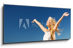 Skleněný obraz 1D panorama - 120 x 50 cm F_AB79888302 - beautiful woman enjoying summer outdoors - krásná žena se těší letní venku