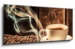 Obraz 1D panorama - 120 x 50 cm F_AB80280920 - Taste coffee cup with roasted seeds