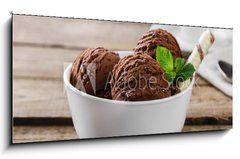 Sklenn obraz 1D panorama - 120 x 50 cm F_AB80747406 - ball coffee chocolate ice cream in a bowl - koule zmrzlina v kvov okold v misce