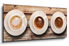Skleněný obraz 1D panorama - 120 x 50 cm F_AB80914865 - tris di caff su fondo legno - tris di caff su fondo legno