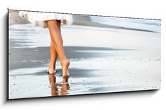 Obraz   Woman walking on sand beach, 120 x 50 cm