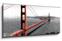 Obraz 1D panorama - 120 x 50 cm F_AB82486303 - Golden Gate Bridge Red Pop on B W