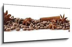 Obraz   Scattered coffee beans in line on white, 120 x 50 cm