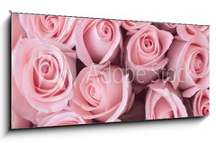 Skleněný obraz 1D panorama - 120 x 50 cm F_AB84365543 - pink rose flower bouquet vintage background - růžová růže květ kytice vinobraní pozadí