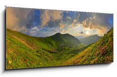 Obraz 1D panorama - 120 x 50 cm F_AB86452003 - Sunset in summer mountains