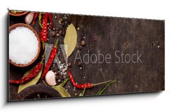 Sklenn obraz 1D panorama - 120 x 50 cm F_AB86522386 - Various spices on wooden background - Rzn koen na devnm pozad