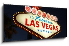Obraz 1D panorama - 120 x 50 cm F_AB9049386 - Welcome To Las Vegas neon sign at night - Vtejte v Las Vegas neonov npis v noci