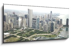 Skleněný obraz 1D panorama - 120 x 50 cm F_AB9395824 - Amazing photo of Chicago - Úžasná fotka čtvrti Chicago s centrem podél jezera Shore Drive