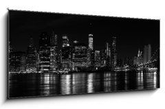 Sklenn obraz 1D panorama - 120 x 50 cm F_AB94054059 - Black and white New York City at night panoramic picture, USA. - ernobl New York City v noci panoramatick obrzek, USA.