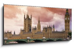 Obraz 1D panorama - 120 x 50 cm F_AB9632866 - Stormy Skies over Big Ben and the Houses of Parliament