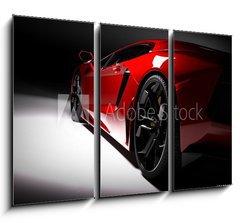 Obraz   Red fast sports car in spotlight, black background. Shiny, new, luxurious., 105 x 70 cm