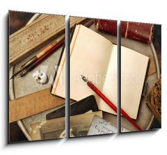 Obraz 3D tdln - 105 x 70 cm F_BB11538956 - Vintage writing objects with blank pages - Vintage psan objekt s przdnmi strnkami