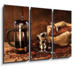 Obraz   Sack of coffee beans with french press, 105 x 70 cm