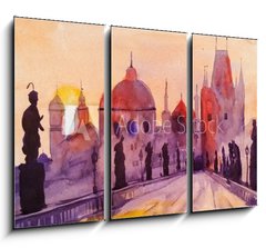 Obraz 3D tdln - 105 x 70 cm F_BB120336963 - Prague Charles Bridge at sunset, watercolor painting, the last rays of the setting sun, statues and lilac, red and purple tones - Prask Karlv most pi zpadu slunce, akvarel, posledn paprsky zapadajcho slunce, sochy a ek, erven a fialov tny