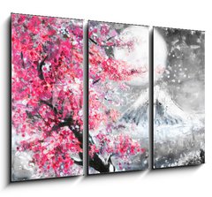 Obraz   oil painting landscape with sakura and mountain, hand drawn illustration, Japan, 105 x 70 cm
