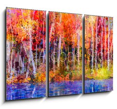 Obraz 3D tdln - 105 x 70 cm F_BB129052938 - Oil painting colorful autumn trees. Semi abstract image of forest, aspen trees with yellow