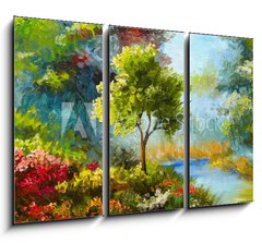 Obraz 3D tdln - 105 x 70 cm F_BB131023522 - oil painting, flowers and trees near the river, sunset