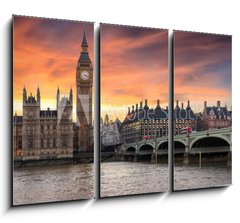 Obraz 3D tdln - 105 x 70 cm F_BB134727682 - Farbenfroher Sonnenuntergang hinter dem Big Ben und der Westminster Brcke