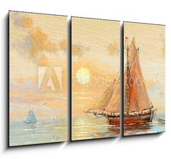 Obraz 3D tdln - 105 x 70 cm F_BB137842735 - Sea, boats, fisherman, oil paintings