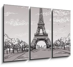 Obraz 3D tdln - 105 x 70 cm F_BB138222265 - Landscape with Eiffel tower in black and white colors on grey background