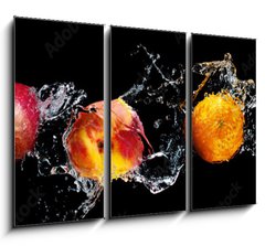 Obraz 3D tdln - 105 x 70 cm F_BB148249825 - Set of fresh fruits in water splash isolated on black background