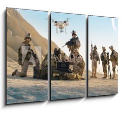 Obraz 3D tdln - 105 x 70 cm F_BB164038449 - Soldiers are Using Drone for Scouting During Military Operation in the Desert.